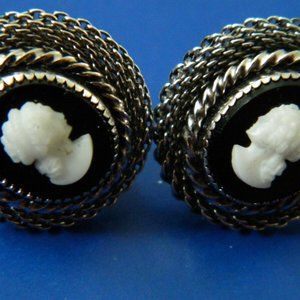 Dane Craft Sterling Silver Marked, Cameo Earrings Screw back Vintage Jewelry